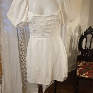 Astr White Puff Sleeve Mini Dress